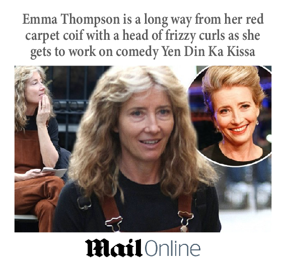 Mail Online with a picture of the actress Emma Thompson with frizzy curls.