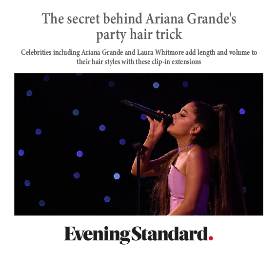 A screenshot of Evening Standards article on how Ariana Grande does her hair. There's an image of her singing on the microphone.