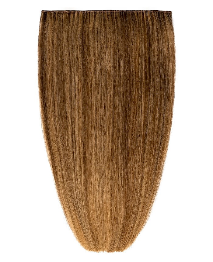 Clip In Extensions | a studio image of a brunette clip on extension.