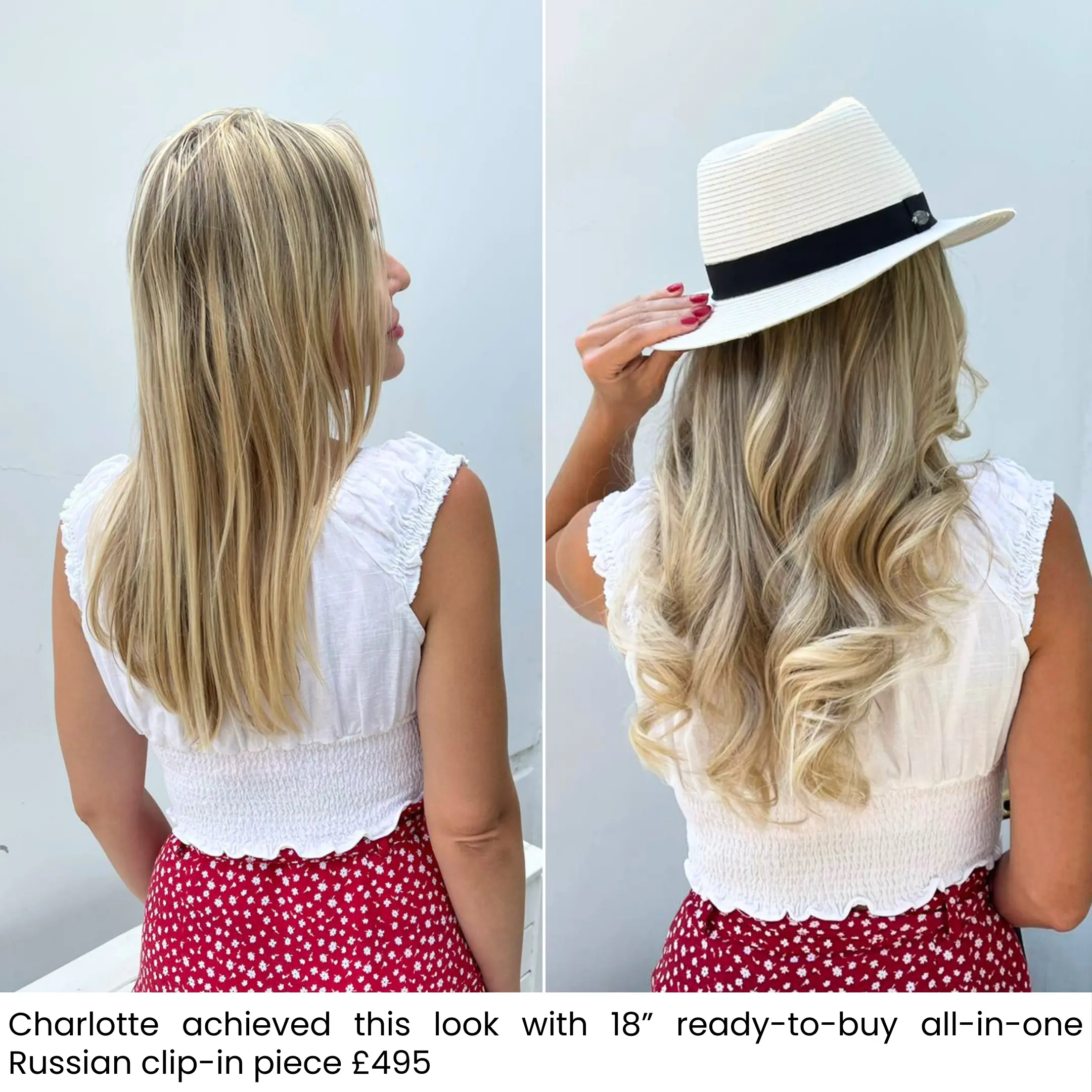 Charlotte before and after 18 inch Russian clip-in hair extensions ready-to-buy London